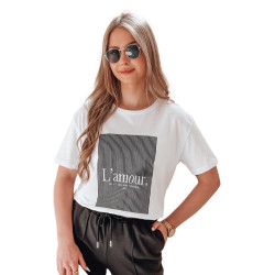 Sieviešu balts ar melnu dizainu T-krekls Lamur Sieviešu balts ar melnu dizainu T-krekls Lamur