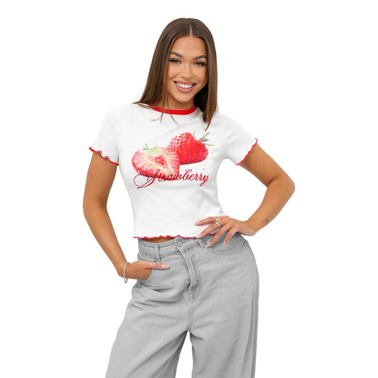 Sieviešu balts t-krekls Strawberry JS/R62639 - T-krekls Sieviešu balts t-krekls Strawberry JS/R62639