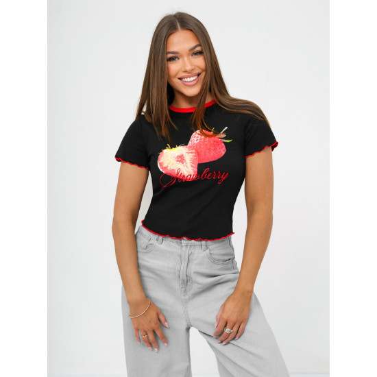 Sieviešu melns t-krekls Strawberry JS/R62639 - T-krekls Sieviešu melns t-krekls Strawberry JS/R62639