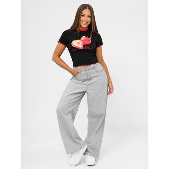 Sieviešu melns t-krekls Strawberry JS/R62639 - T-krekls Sieviešu melns t-krekls Strawberry JS/R62639