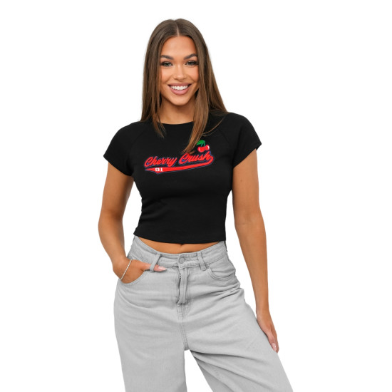 Sieviešu melns t-krekls Cherry JS/R62744 - T-krekls Sieviešu melns t-krekls Cherry JS/R62744