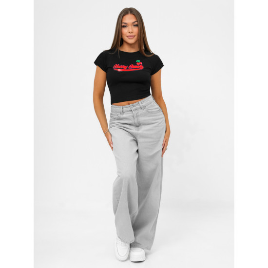 Sieviešu melns t-krekls Cherry JS/R62744 - T-krekls Sieviešu melns t-krekls Cherry JS/R62744