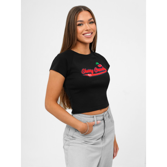 Sieviešu melns t-krekls Cherry JS/R62744 - T-krekls Sieviešu melns t-krekls Cherry JS/R62744
