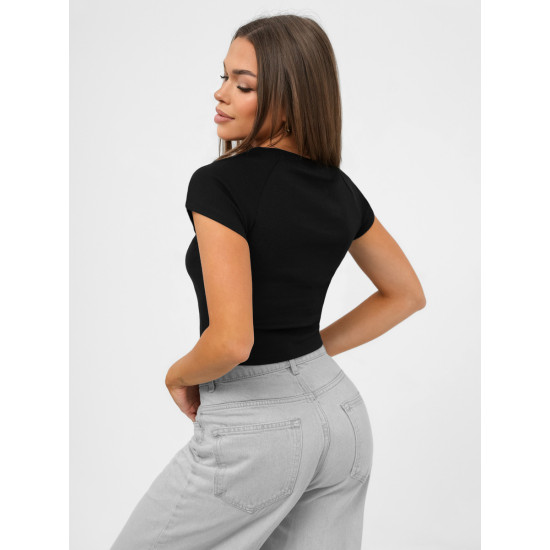 Sieviešu melns t-krekls Cherry JS/R62744 - T-krekls Sieviešu melns t-krekls Cherry JS/R62744