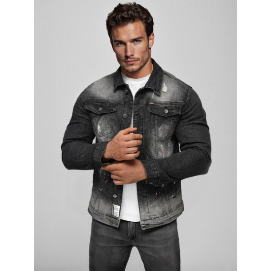 Men's black denim jacket Soman NB/MJ542NZ - Men's Jackets and Coats Men's black denim jacket Soman NB/MJ542NZ