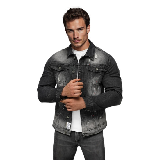 Men's black denim jacket Soman NB/MJ542NZ - Men's Jackets and Coats Men's black denim jacket Soman NB/MJ542NZ