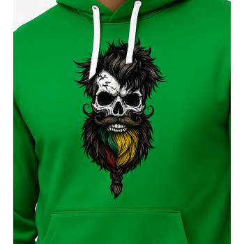Vīriešu zaļš svīteris ar kapuci Skull Beard Moustache
