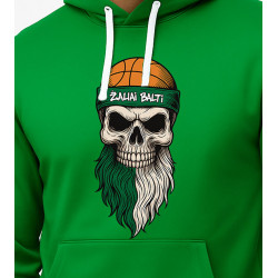 Vīriešu zaļš sporta krekls ar kapuci Galvaskauss Zaļa un balta bumba ar garu bārdu