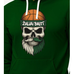 Tumši zaļš džemperis ar kapuci Galvaskauss un bumba