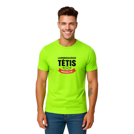 Neona zaļš Happy Daddy T-krekls (melns) PK4006 - Piezīmes vīriešiem Neona zaļš Happy Daddy T-krekls (melns) PK4006