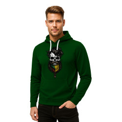 Tumši zaļš sporta krekls ar kapuci Galvaskauss ar cirtainiem matiem