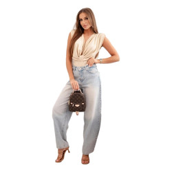 Sieviešu blūze brūnā krāsā ar dziļu izgriezumu Ana