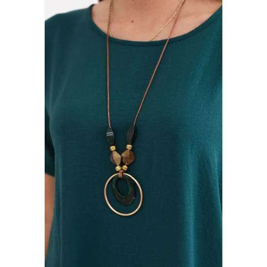 Dark green dress with pockets and pendant Deli 28761 - For women Dark green dress with pockets and pendant Deli 28761