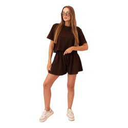 Sieviešu brūns kokvilnas komplekts ar platiem šortiem Com Sieviešu brūns kokvilnas komplekts ar platiem šortiem Com
