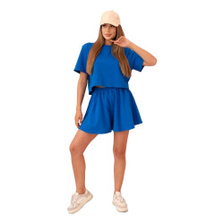 Sieviešu zils kokvilnas komplekts ar platiem šortiem Com Sieviešu zils kokvilnas komplekts ar platiem šortiem Com