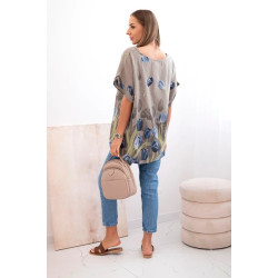 Sieviešu pelēks krekls ar ziediem Limon Sieviešu pelēks krekls ar ziediem Limon