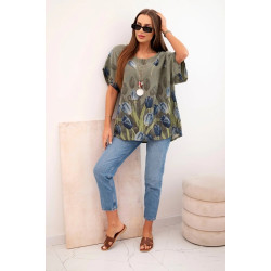 Sieviešu haki krekls ar ziediem Limon Sieviešu haki krekls ar ziediem Limon