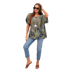 Sieviešu haki krekls ar ziediem Limon Sieviešu haki krekls ar ziediem Limon