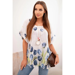 Sieviešu balts krekls ar ziediem Limon Sieviešu balts krekls ar ziediem Limon