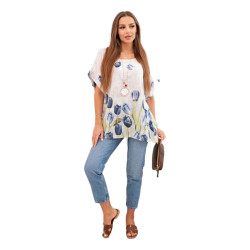 Sieviešu balts krekls ar ziediem Limon Sieviešu balts krekls ar ziediem Limon
