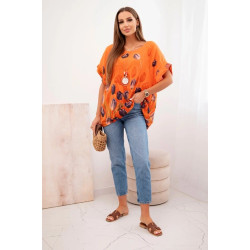 Sieviešu oranžs krekls ar ziediem Limon Sieviešu oranžs krekls ar ziediem Limon