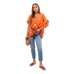 Sieviešu oranžs krekls ar ziediem Limon Sieviešu oranžs krekls ar ziediem Limon