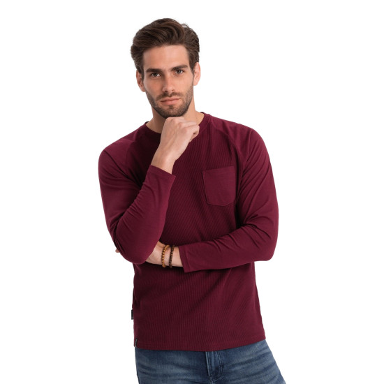 Vīriešu bordo krāsas krekls ar garām piedurknēm Doug V6 OM-LSCL-0109 - Vīriešu džemperi| Džemperi tiešsaistē Vīriešu bordo krāsas krekls ar garām piedurknēm Doug V6 OM-LSCL-0109