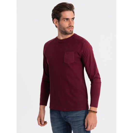 Vīriešu bordo krāsas krekls ar garām piedurknēm Doug V6 OM-LSCL-0109 - Vīriešu džemperi| Džemperi tiešsaistē Vīriešu bordo krāsas krekls ar garām piedurknēm Doug V6 OM-LSCL-0109