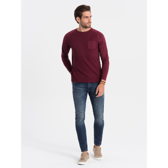 Vīriešu bordo krāsas krekls ar garām piedurknēm Doug V6 OM-LSCL-0109 - Vīriešu džemperi| Džemperi tiešsaistē Vīriešu bordo krāsas krekls ar garām piedurknēm Doug V6 OM-LSCL-0109