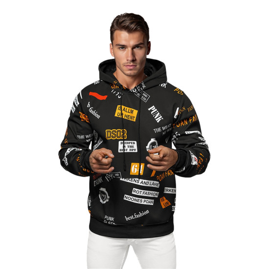 Vīriešu melns džemperis ar kapuci Rot Fashion JS/8B1250/3Z - Vīriešu džemperi| Džemperi tiešsaistē Vīriešu melns džemperis ar kapuci Rot Fashion JS/8B1250/3Z