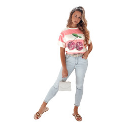 Sieviešu rozā svītrains t-krekls Disco Sieviešu rozā svītrains t-krekls Disco