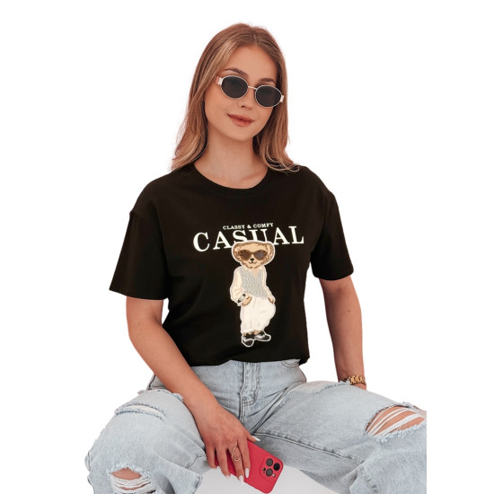Sieviešu melns T-krekls Classy RY2873 - T-krekls Sieviešu melns T-krekls Classy RY2873