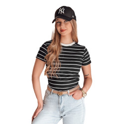 Sieviešu melns svītrains T-krekls Liness Sieviešu melns svītrains T-krekls Liness