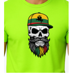 Męska neonowa zielona koszulka z czaszką i czapką