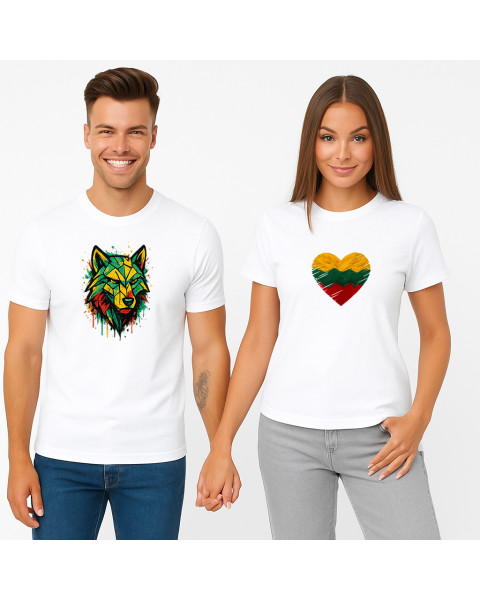 Balts T-kreklu komplekts Heart Geometric Wolf