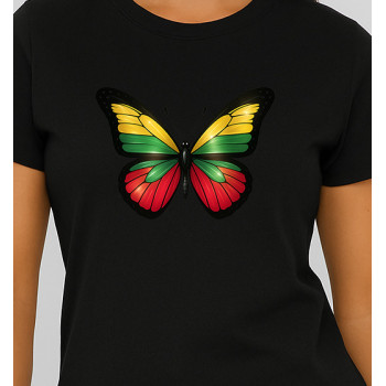 Sieviešu melns T-krekls Butterfly