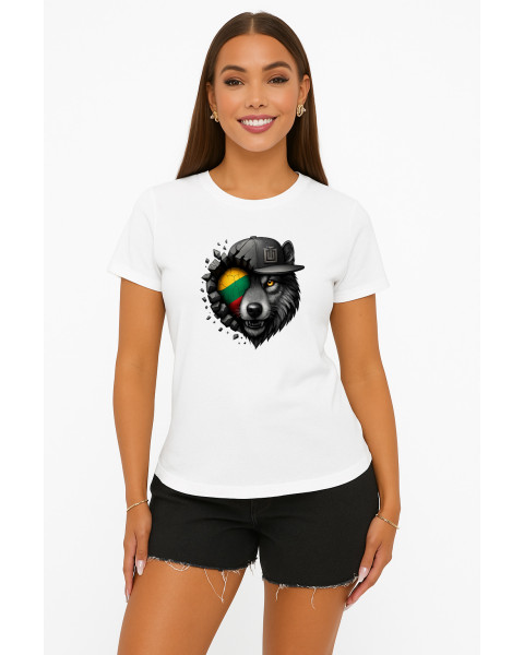 Sieviešu balts T-krekls Wolf grey