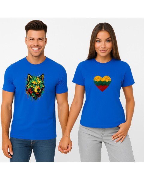 Zils T-kreklu komplekts Heart Geometric Wolf