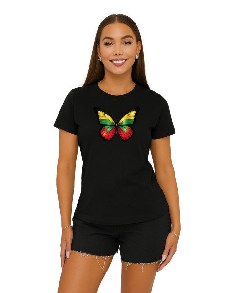 Sieviešu melns T-krekls Butterfly