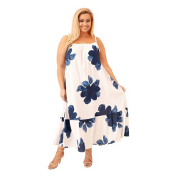 Sieviešu balta kleita ar ziliem ziediem Medus Sieviešu balta kleita ar ziliem ziediem Medus