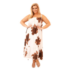 Sieviešu balta kleita ar brūniem ziediem Honey Sieviešu balta kleita ar brūniem ziediem Honey