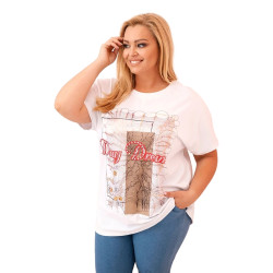 Sieviešu balts T-krekls ar brūnu detaļu Day dream Sieviešu balts T-krekls ar brūnu detaļu Day dream