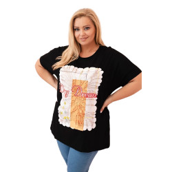 Sieviešu melns T-krekls ar oranžu detaļu Day dream Sieviešu melns T-krekls ar oranžu detaļu Day dream