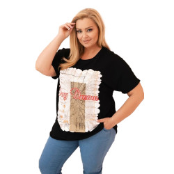 Sieviešu melns t-krekls ar brūnu detaļu Day dream Sieviešu melns t-krekls ar brūnu detaļu Day dream