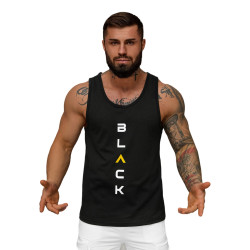 Vīriešu melns T-krekls bez piedurknēm Atpakaļ