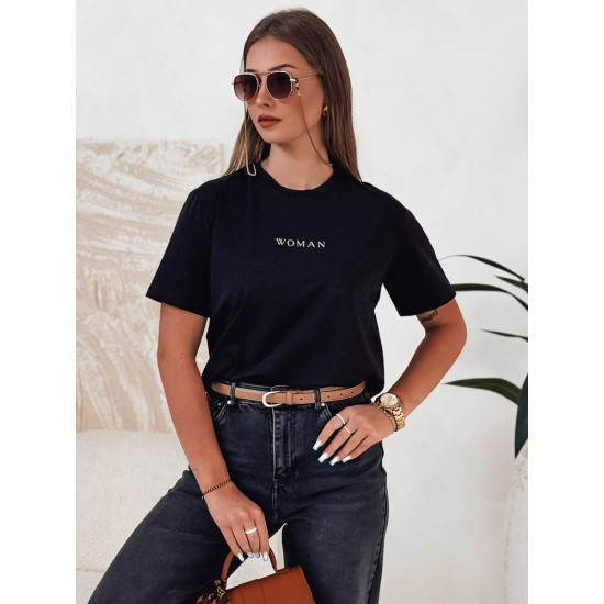 Sieviešu melns T-krekls Woman RY2554 - T-krekls Sieviešu melns T-krekls Woman T-krekls ar saukļiem