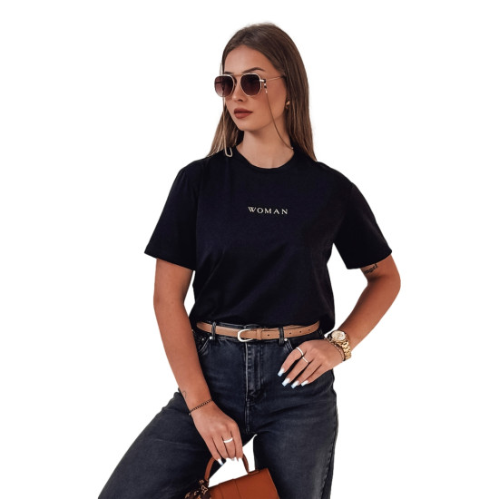 Sieviešu melns T-krekls Woman RY2554 - T-krekls Sieviešu melns T-krekls Woman T-krekls ar saukļiem