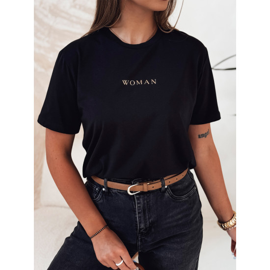 Sieviešu melns T-krekls Woman RY2554 - T-krekls Sieviešu melns T-krekls Woman T-krekls ar saukļiem