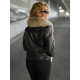 Sieviešu melna ādas jaka ar brūnu kažokādu Laser Jakas