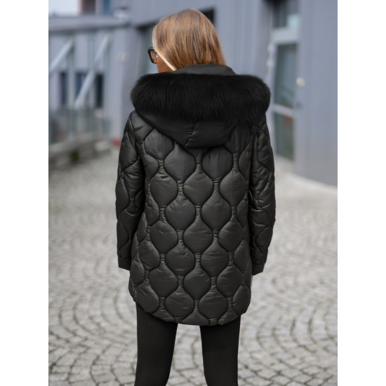 Sieviešu melna jaka ar melnu kažokādu Mona Jakas